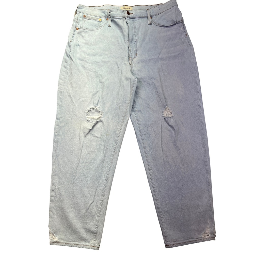 Madewell Balloon Jeans Distressed Light Wash Denim High Rise Sz 33T Fits 37" USA